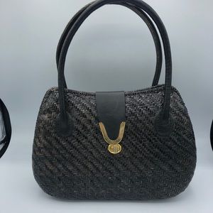 Woven Hardshell Dark Brown Handbag